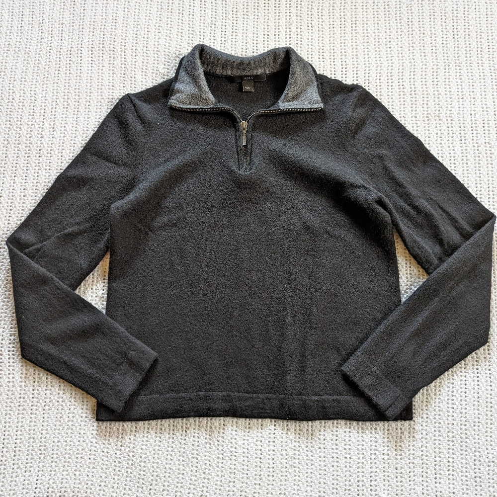 Apt. 9 Women's Black Gray Collared Sweater 100% Merino Wool Shirt Top Pullover